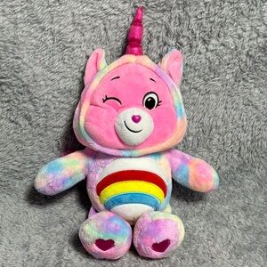 Care Bears Cheer Bear Unicorn Costume 2021 Rainbow Belly 13” Plush Winking